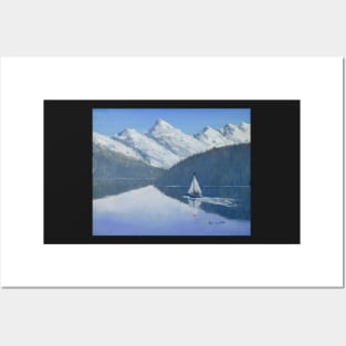 Yacht On Calm Lake - Oil on Board Posters and Art